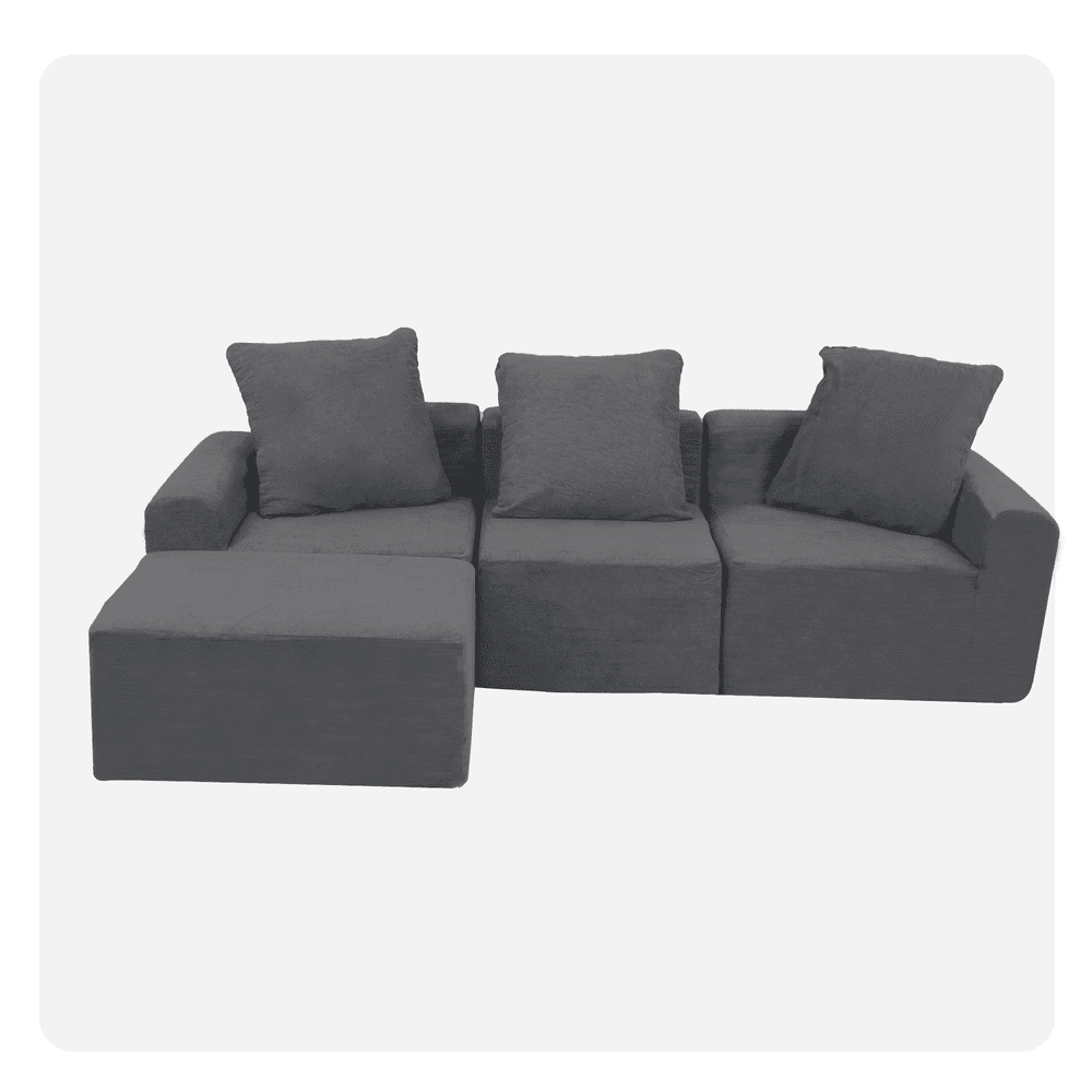 Back. Kadyn - Modular Sectional Sofa Set, Convertible Microfiber Design with Compact Compression Packaging - Gray.