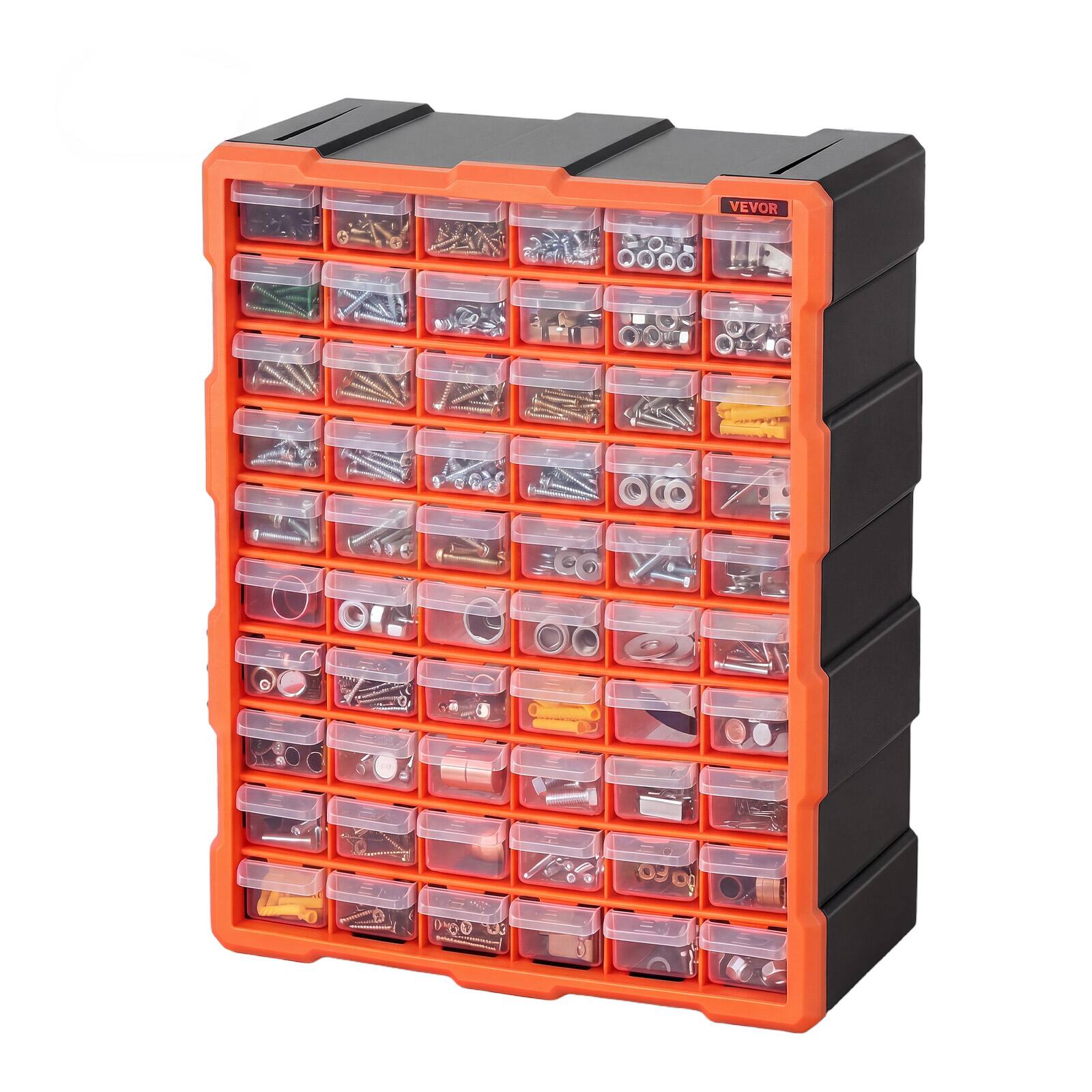 Alt View 5. VEVOR - 60-Drawer Storage Organizer, Plastic, Drawer Storage Cabinet for Garage Organization, Stackable Small Parts Organizer - Black + Orange.