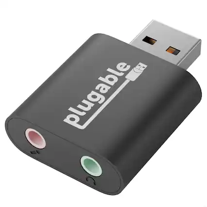 Front. Plugable - USB Audio Adapter Mini Sound Card w/ 3.5mm Headphone,Driverless - Black.