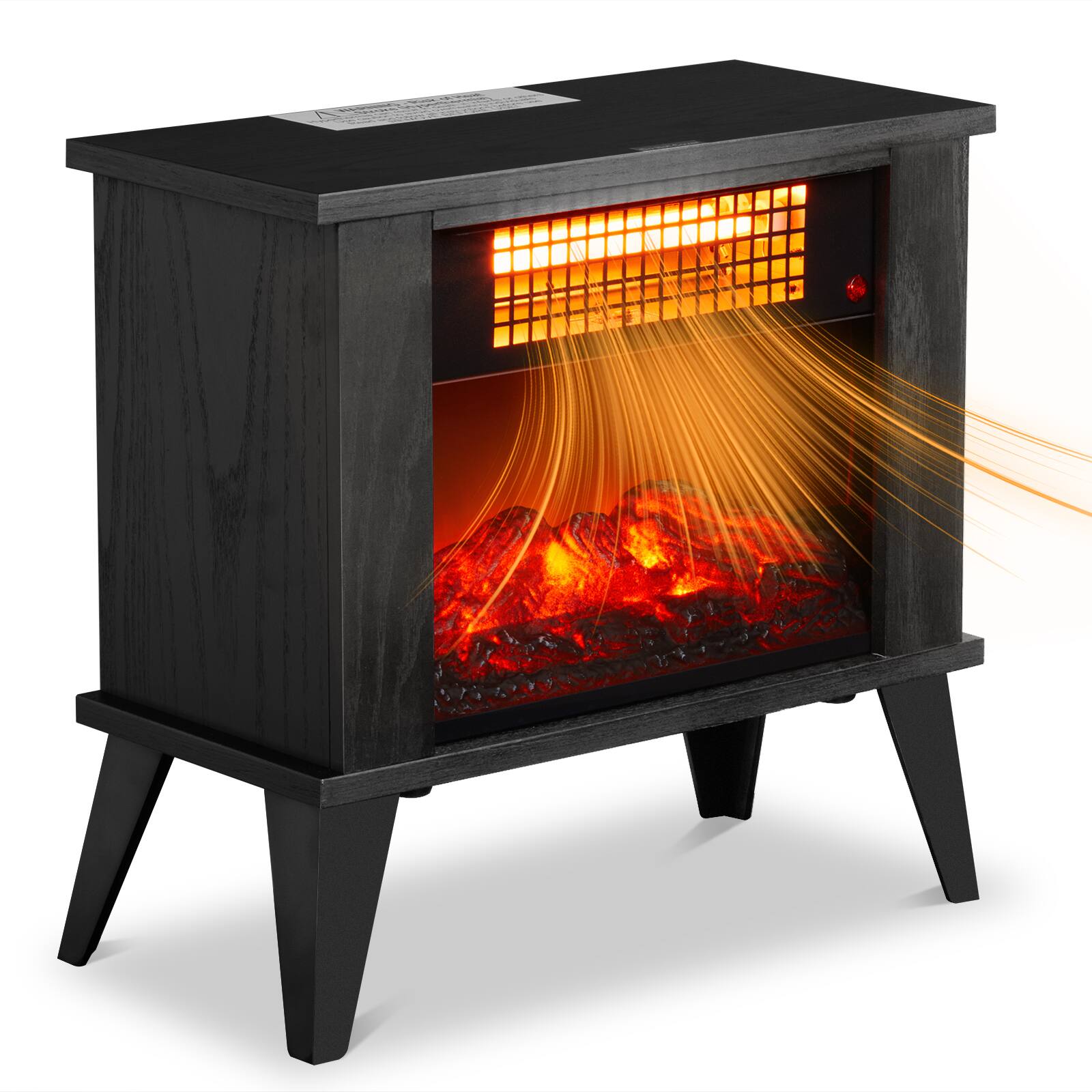 Alt View 3. Winado - 15" Electric Fireplace Heater, Freestanding Wooden Fireplace Stove with 3D Realistic Flame, Overheat Protection, 1000W - Black.