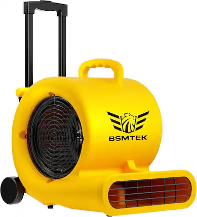Front. BSMTEK - 5000 CFM Floor Blower, 1HP Air Mover Blower Fan with Handle Wheelkit, 3 Speeds, 4 Adjustable Angles - Yellow.