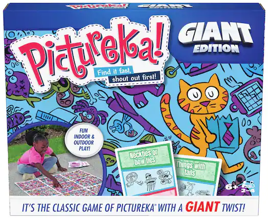 Pictureka!
GIANT EDITION
Find it fast, shout out first!
FUN INDOOR & OUTDOOR PLAY!
Neckties or bow ties
Things with tails
6+ 2-4
IT'S THE CLASSIC GAME OF PICTUREKA! WITH A GIANT TWIST!