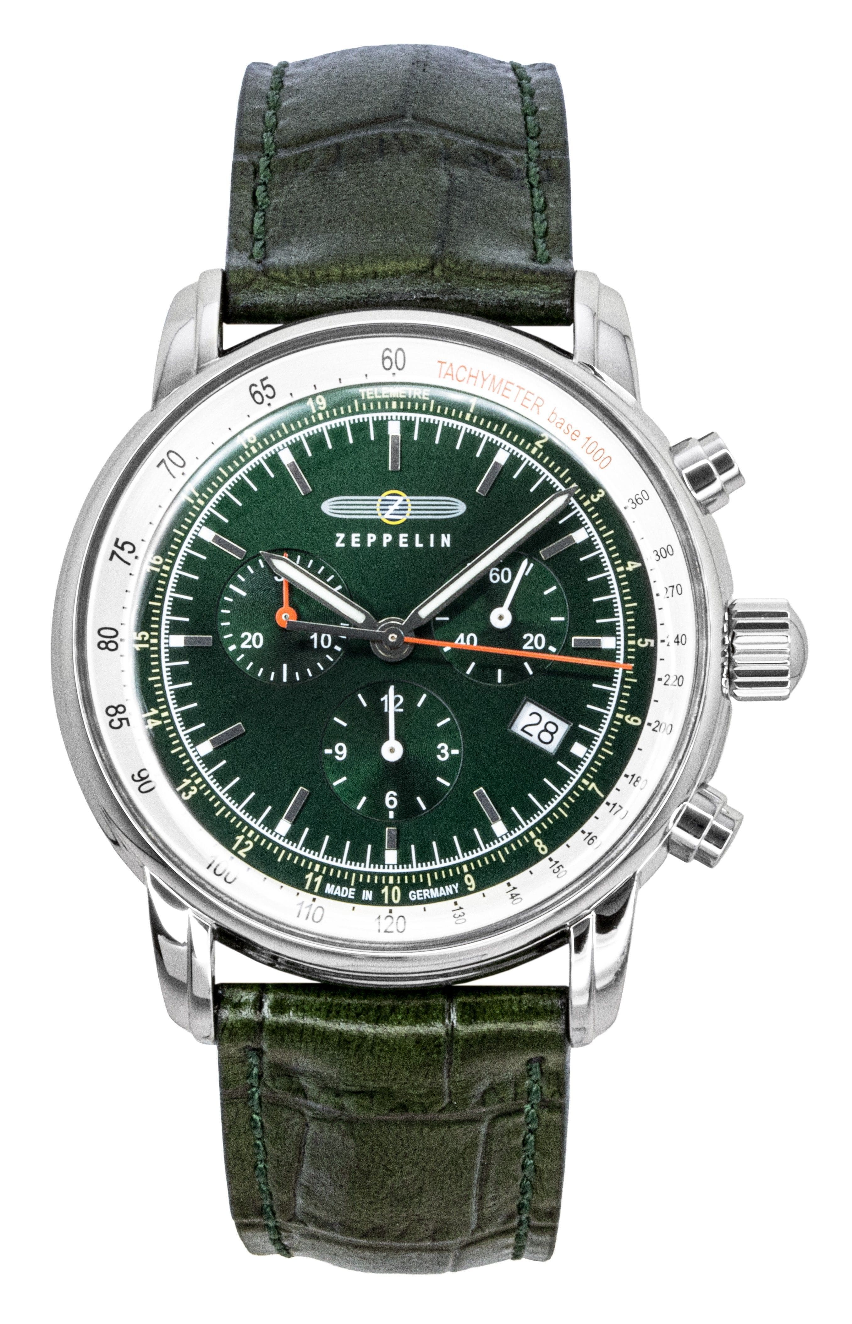 Zeppelin - LZ 14 Marine Chronograph Leather Strap Dial Quartz 88884 Men's Watch - Green