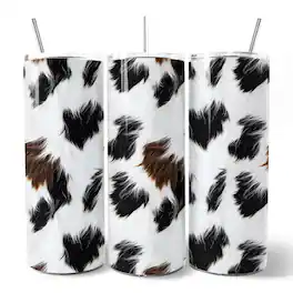OrnamentallyYou - Cowhide Fur Pattern 20oz Tumbler With Lid and Stainless Steel Straw, Rustic Farmhouse Gift Cup - Multicolored