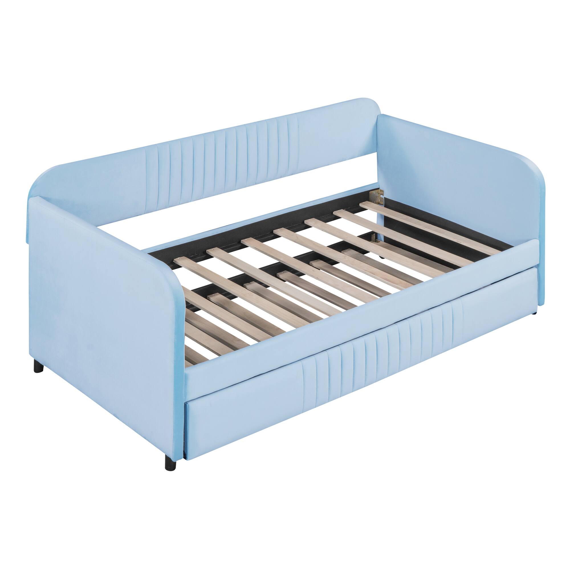 Alt View 1. Tiramisubest - Upholstered Daybed Sofa Bed Twin Size With Trundle Bed and Wood Slat, Light Blue - Light Blue.