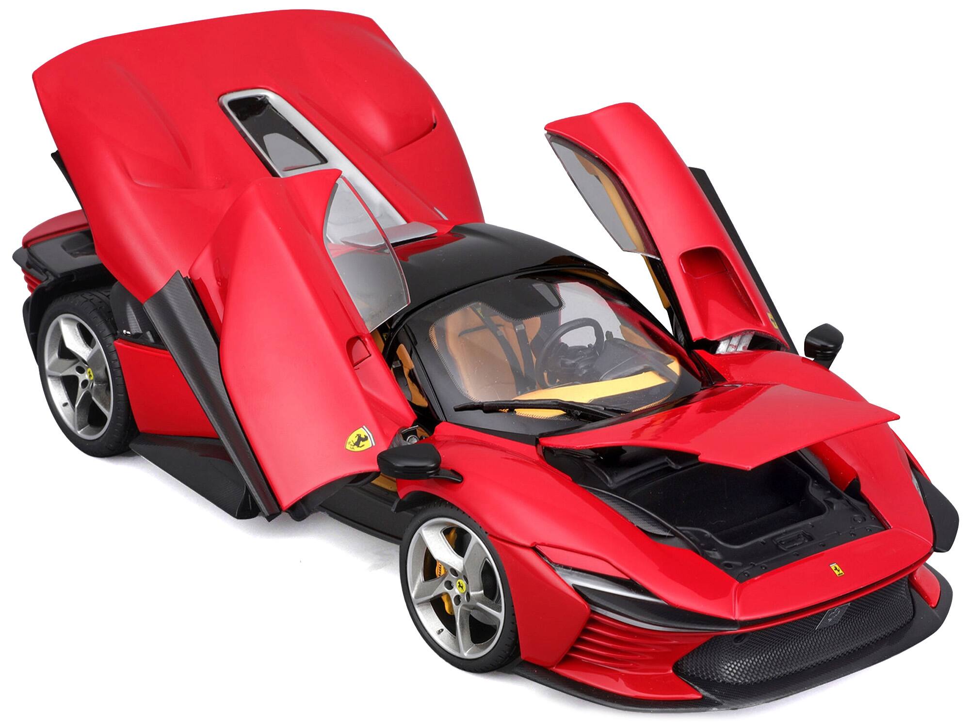 Angle. Bburago - Ferrari Daytona SP3 Red with Black Top "Signature Series" 1/18 Diecast Model Car by Bburago - Red and Black.