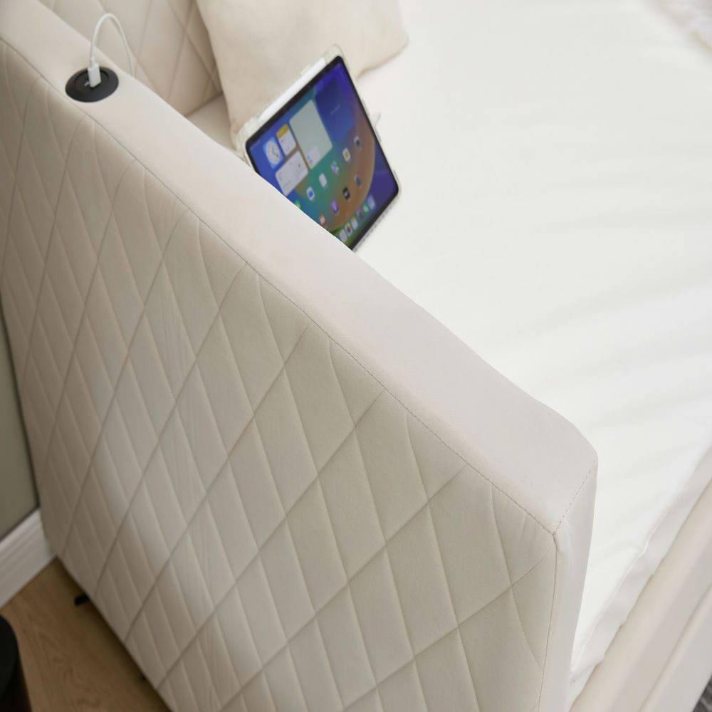 Alt View 10. Kadyn - Velvet Daybed with Sturdy Wood Frame, Modern Diamond Grid Pull-Out Design for Bedroom Living Room - Beige.