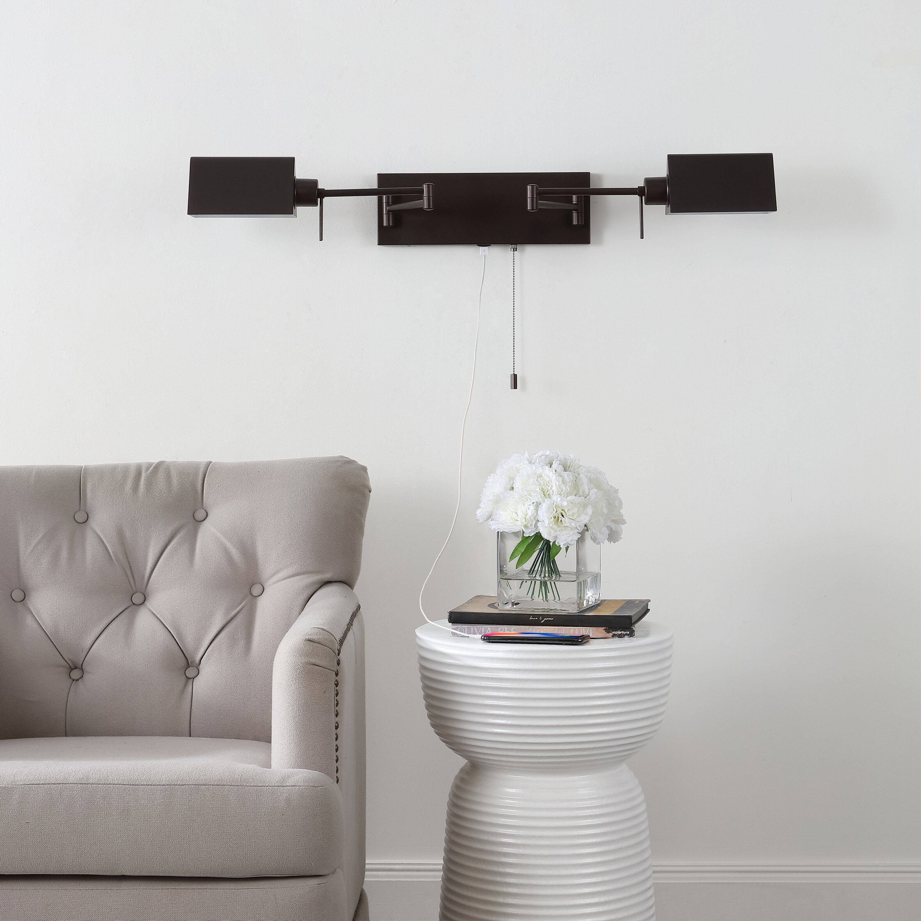 Alt View 6. Jonathan Y - Arlo 54" 2-Light Double Swing Arm Iron LED Wall Sconce with Pull-Chain USB Charging Port, Oil Rubbed Bronze - Oil Rubbed Bronze.