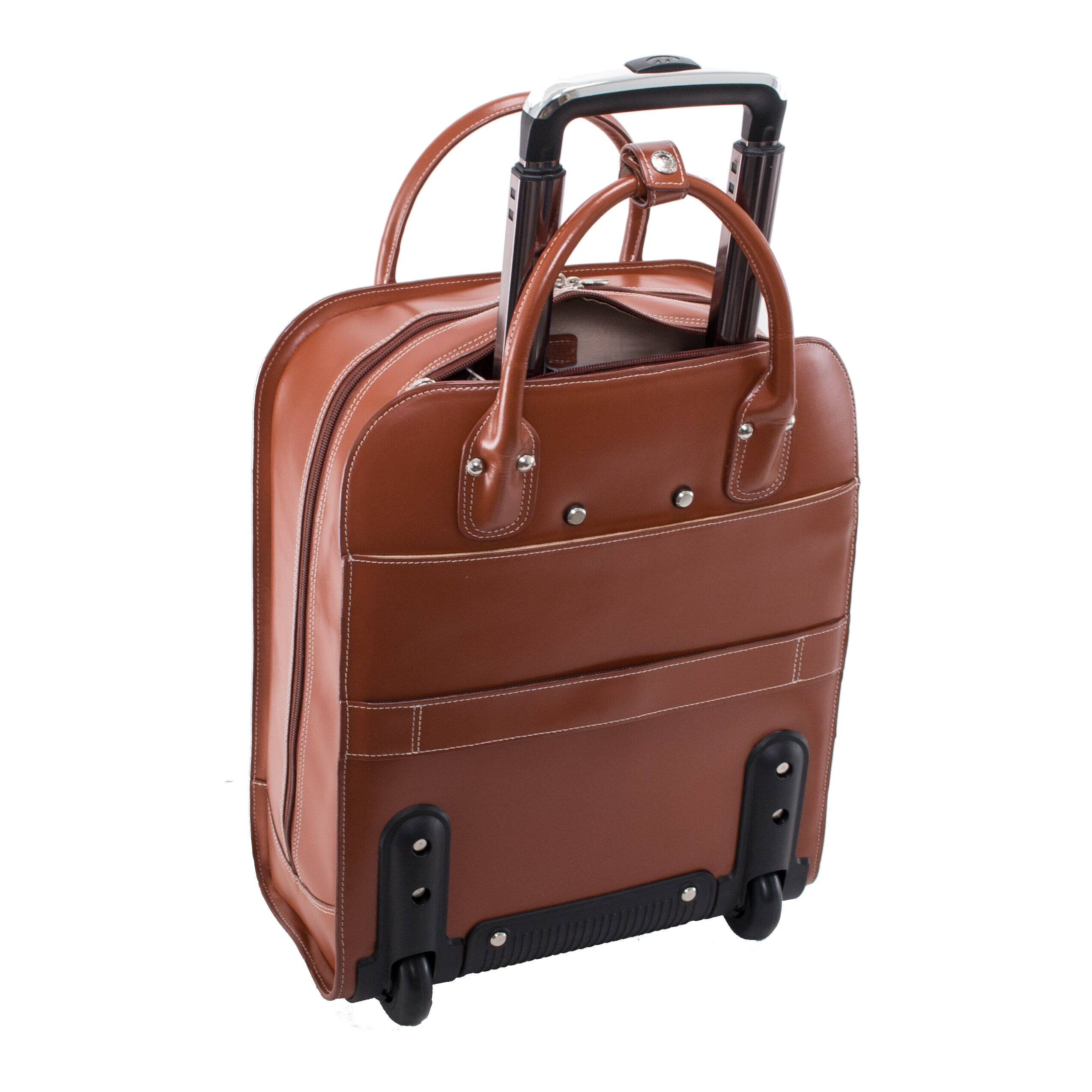 Alt View 5. McKleinUSA - UPTOWN 15" Top-Grain Leather Vertical Wheeled Ladies' Laptop Briefcase Overnight Travel Bag Removable Trolley Case - Brown.