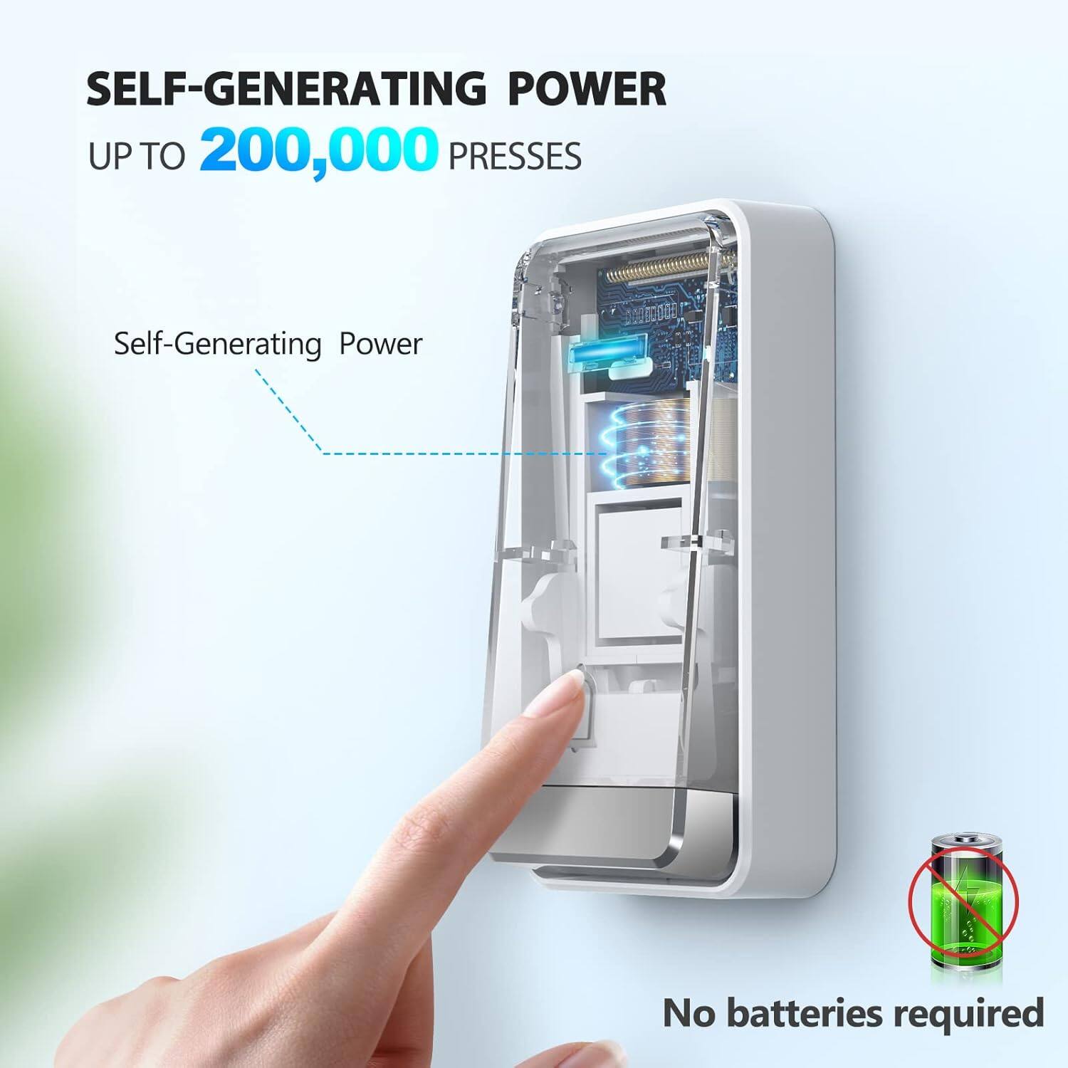SELF-GENERATING POWER  
UP TO 200,000 PRESSES  

Self-Generating Power  

No batteries required