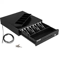 Front. VEVOR - Cash Register Drawer, 13\" 12V, for POS System with 4 Bill 5 Coin Cash Tray,Removable Coin Compartment & 2 Keys Included - Black.