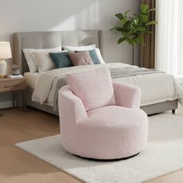 Forest'nSky - Compressible 360° Swivel Accent Chair, Modern Linen Barrel Chair for Living Room, Home Office & Apartment - Pink
