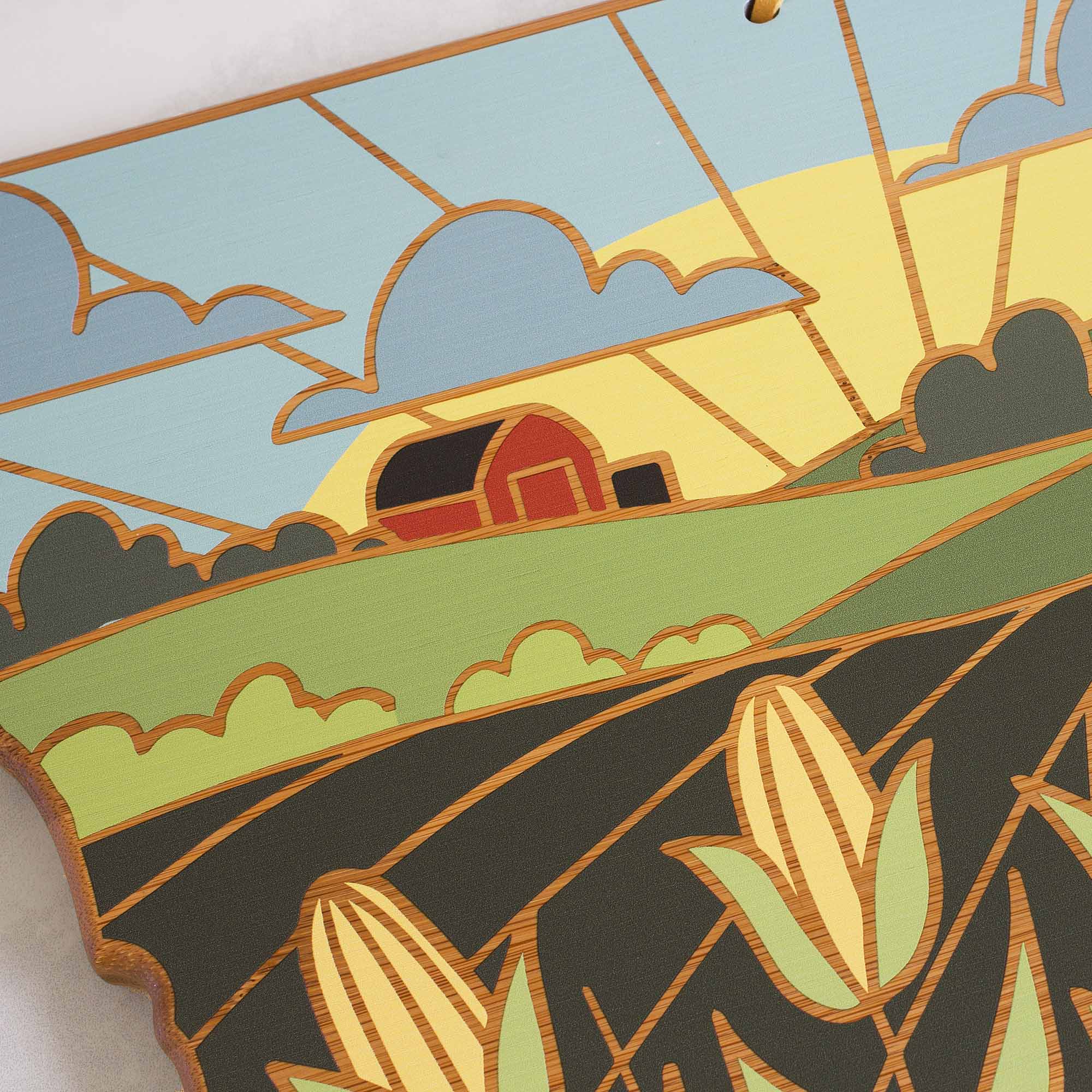 Alt View 2. Totally Bamboo - Iowa Cutting Board with Artwork by Summer Stokes.