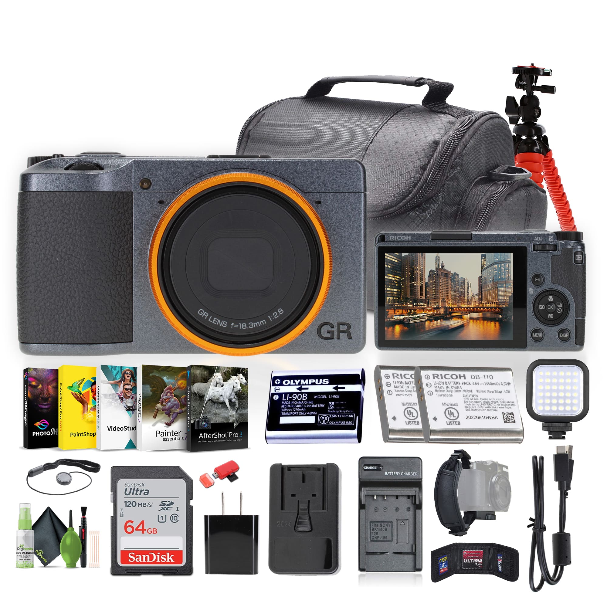 Ricoh - GR III Street Edition Compact Portable Digital Camera + 64GB Memory Card + More