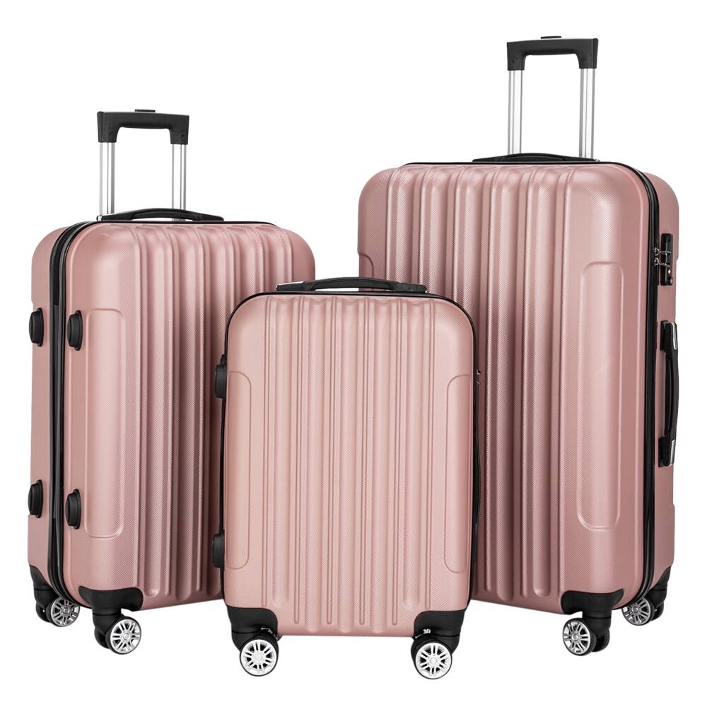 Front. Winado - 20"/24"/28" 3 Piece Trolley Carry On ABS Luggage Lightweight Hardside Suitcase Set Spinner Wheels & TSA Lock for Travel - Gold Pink.