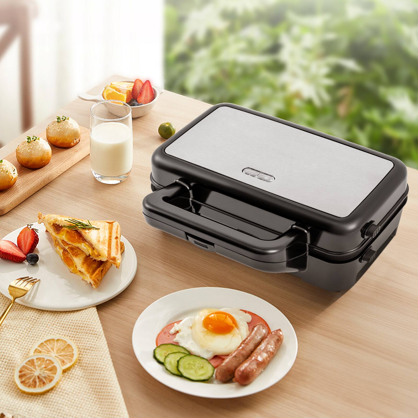 Alt View 6. SKONYON - Compact Waffle Maker with Nonstick Plates Even Heating and Foldable Storage Design - Black.