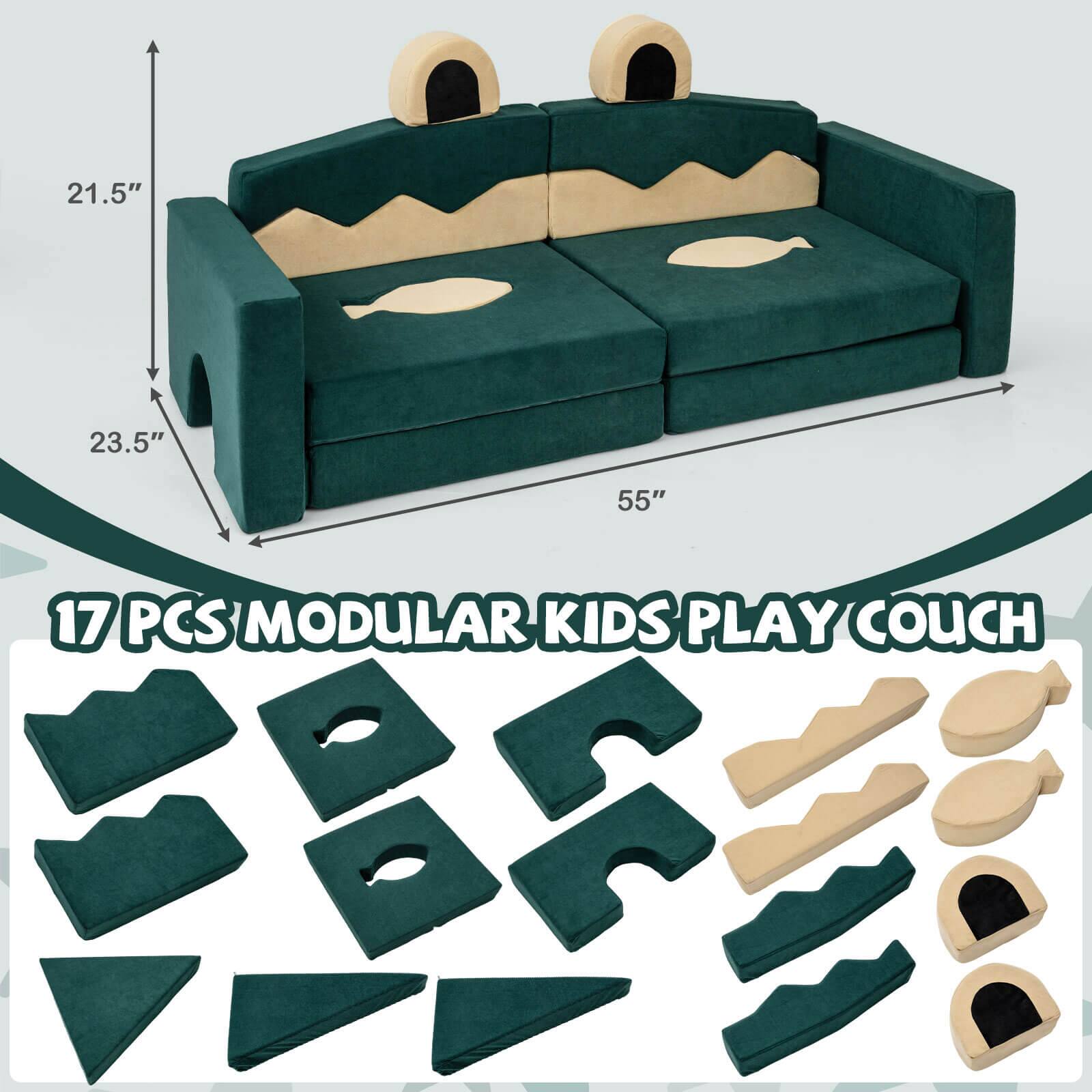21.5" 23.5" 55" 17 PCS MODULAR KIDS PLAY COUCH