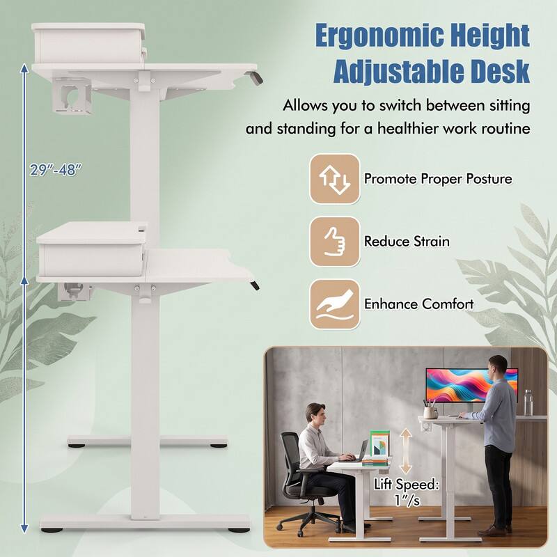 Ergonomic Height Adjustable Desk

Allows you to switch between sitting and standing for a healthier work routine

29"-48"

Promote Proper Posture

Reduce Strain

Enhance Comfort

Lift Speed: 1"/s