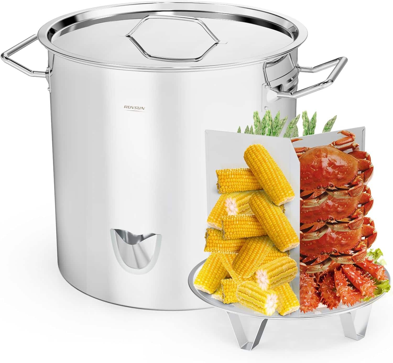 Winado - 52QT Food-grade Stainless Steel Steamer Pot with Spout Design & Divider Panel & Steaming Rack for Tamales, Seafood Cook - Silver
