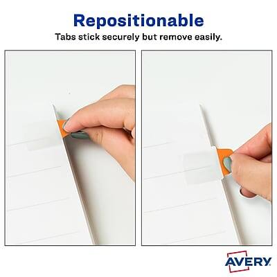 Repositionable Tabs stick securely but remove easily. AVERY.
