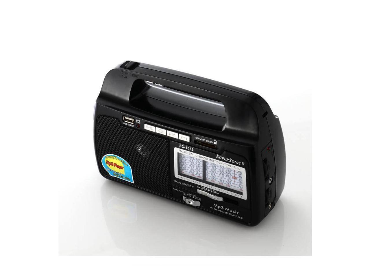 SC-1082  
FM/AM/SW1-7.8BAND MULTIFUNCTION RADIO  
SUPERSONIC  
SOMMC CARD  
BAND SELECTOR  
FUNCTION  
MP3 Music  
WITH USB PLAYBACK
