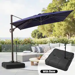 Crestlive Products - 11X9 ft Aluminum Slide-tilt Cantilever Patio Umbrella with 350lbs Pull rod Wheel Base - Navy blue