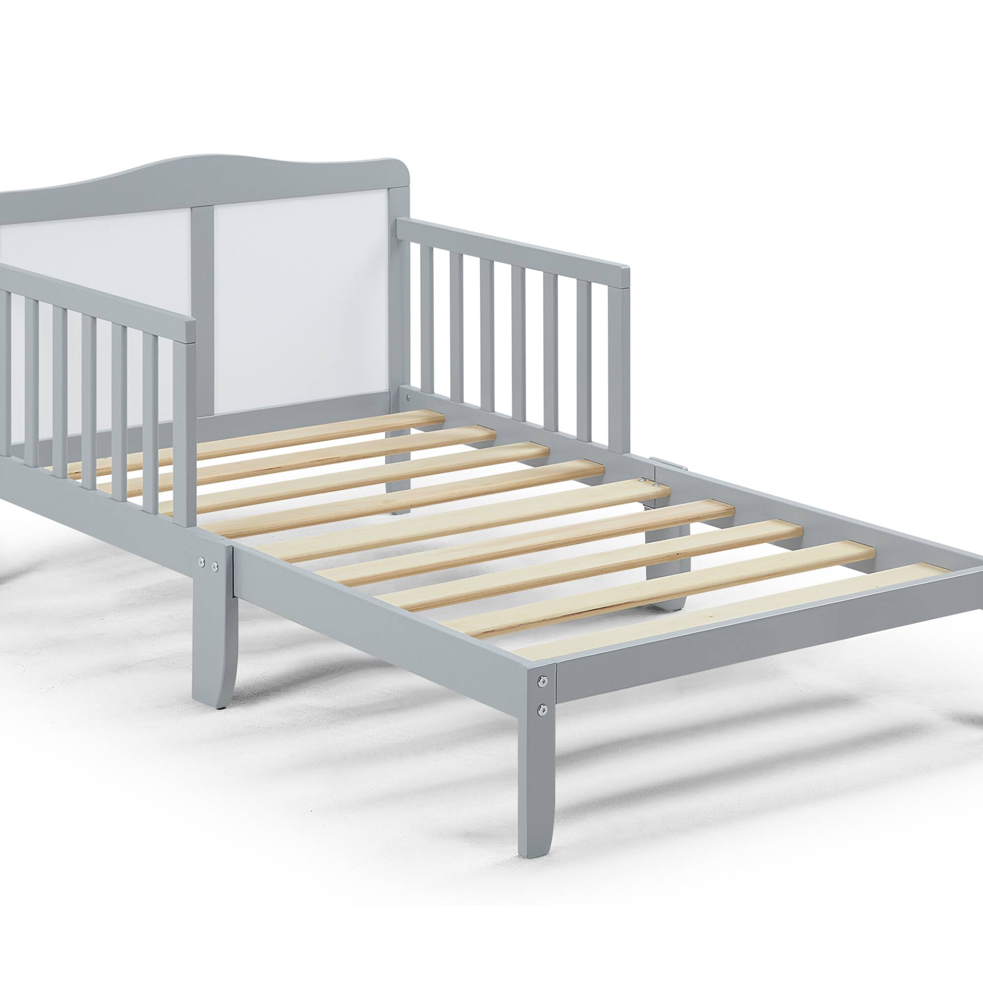 Back. GOODSILO - Solid Wood Toddler Bed with Safety Rails and Low-Profile Design for Secure Sleeping Environment - Light Gray.