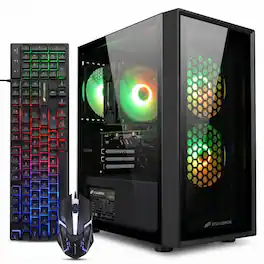 STGAubron - Gaming Desktop PC, Intel i7 Xeon E5 3.0GHz, Radeon RX 550 4G, 16GB RAM, 512GB SSD, WiFi 6, BT 5.0, Win11 Home - Black
