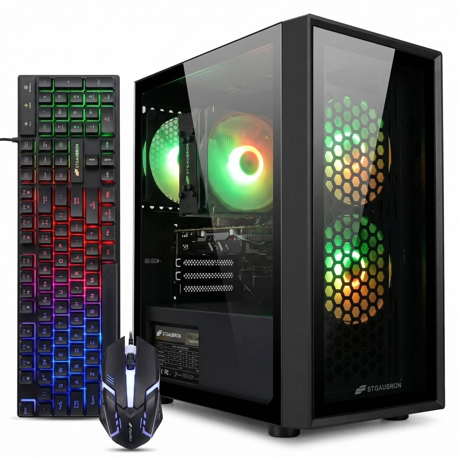 STGAubron - Gaming Desktop PC, Intel i7 Xeon E5 3.0GHz, Radeon RX 550 4G, 16GB RAM, 512GB SSD, WiFi 6, BT 5.0, Win11 Home - Black