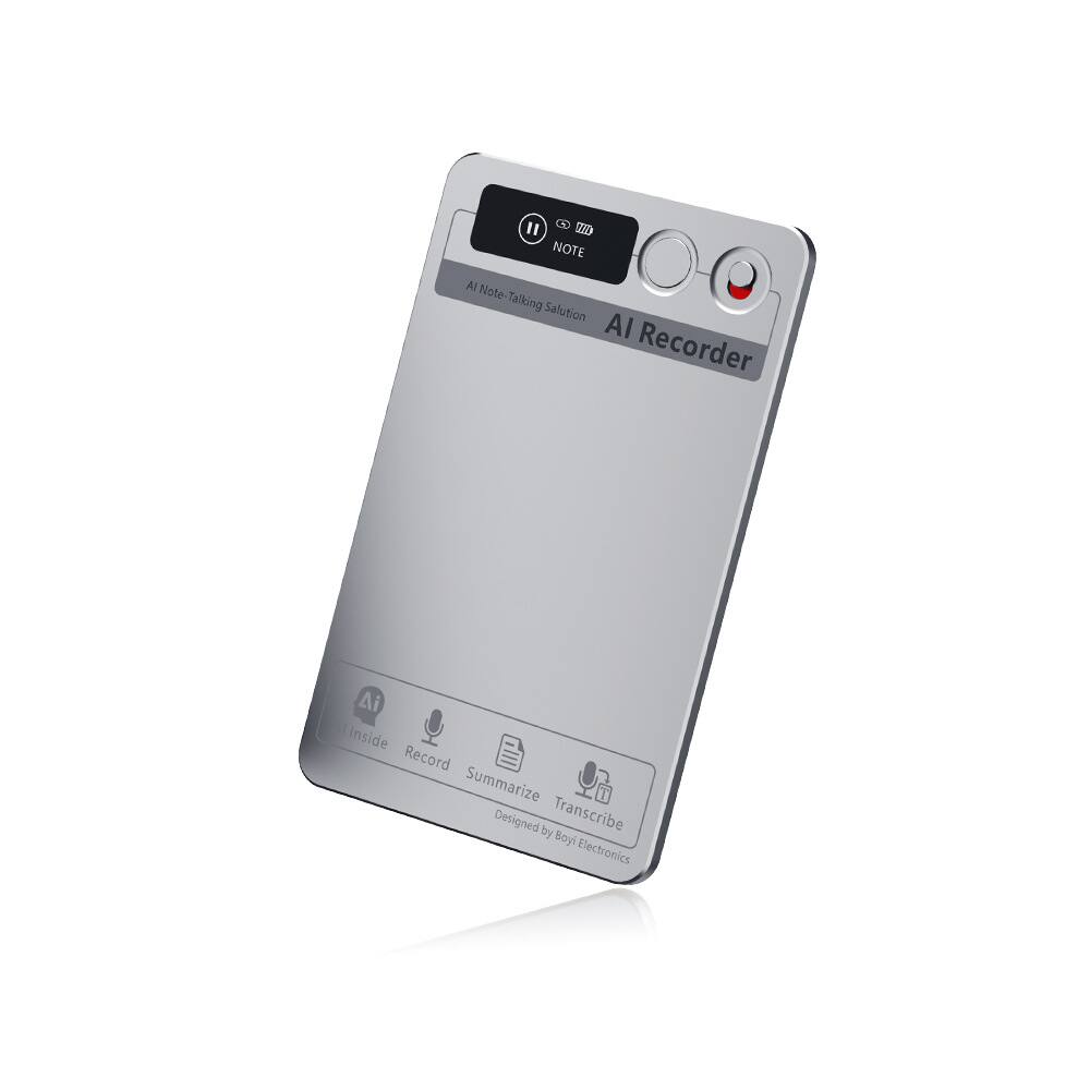AI Note-Talking Solution  
AI Recorder  
Designed by Boyi Electronics  

AI Inside  
Record  
Summarize  
Transcribe
