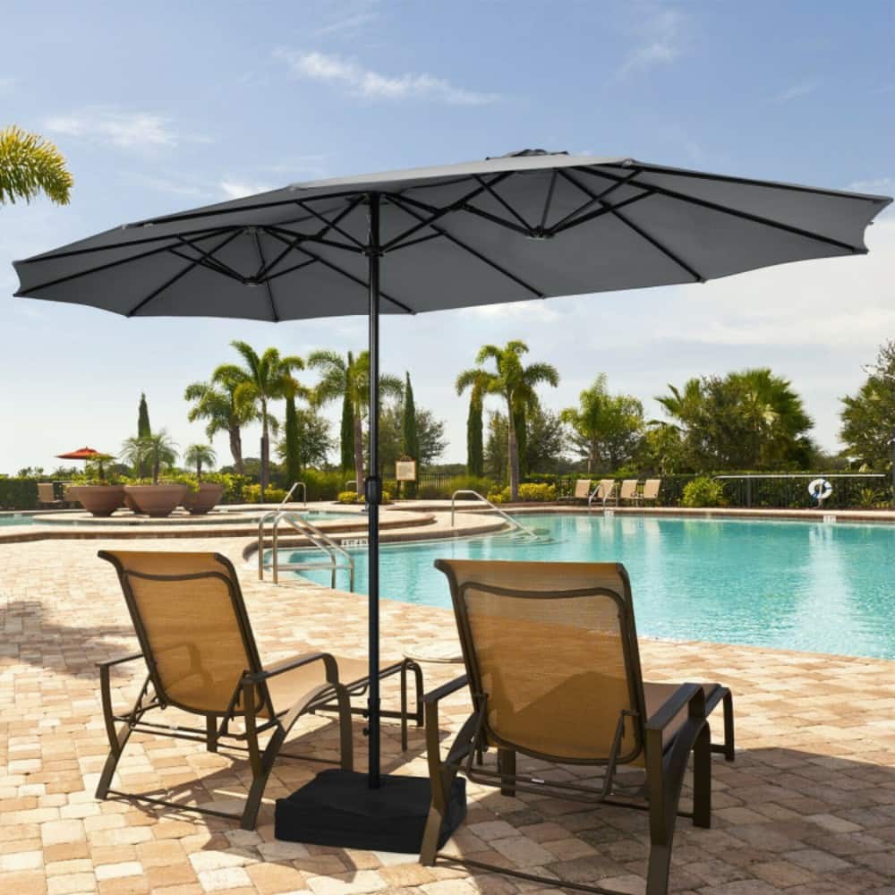 Mondawe - 15 Feet Double-Sided Twin Patio Umbrella with Crank and Base - Gray