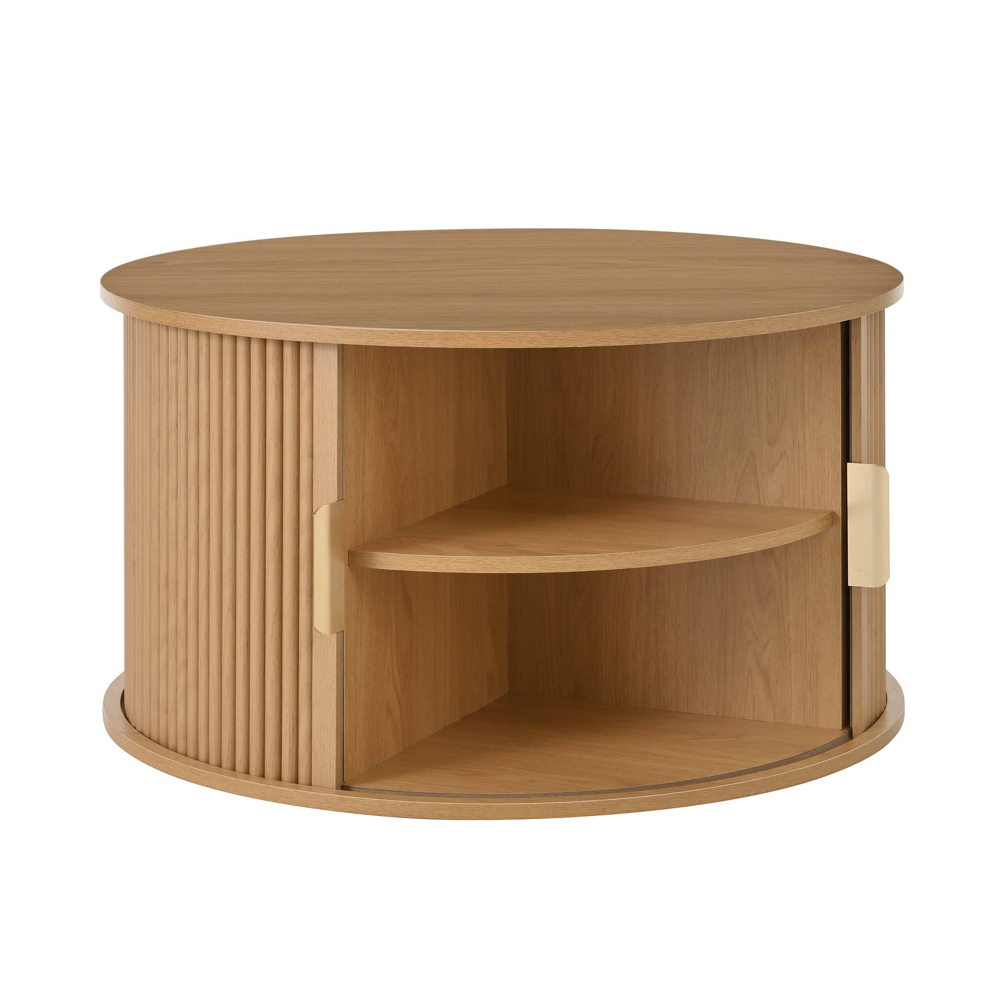 Alt View 8. Tiramisubest - Mid-Century Coffee & Side Table Set of 2 with Tambour Door,Fluted Design,Golden Handle Tall & Low Side Table,Natural - Natural.