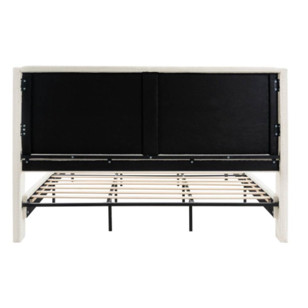 Alt View 1. LUCKY ONE - King Size Upholstered Bed Frame with High-Back Tufted Headboard - No Box Spring Needed - Beige.