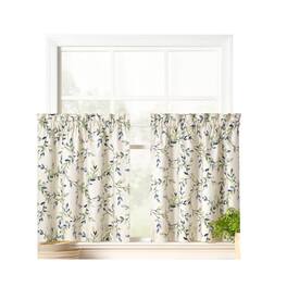 Ellis Curtain - Ellis Vintage Stylish Medium Scale Printed Vine Pattern 1.5" Rod Pocket Tier for Windows 56"x36" - Azure