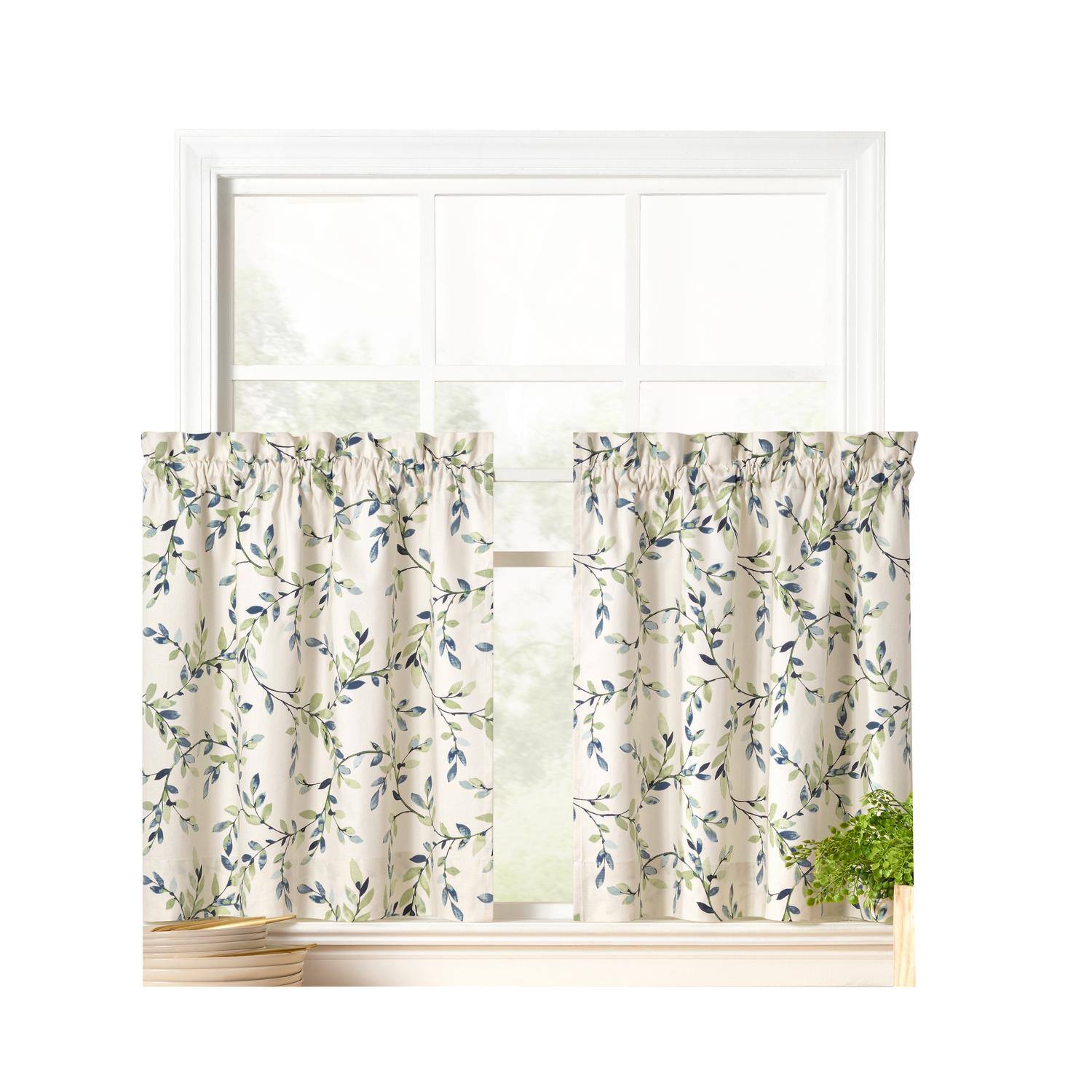 Front. Ellis Curtain - Ellis Vintage Stylish Medium Scale Printed Vine Pattern 1.5" Rod Pocket Tier for Windows 56"x24" Azure - Azure.