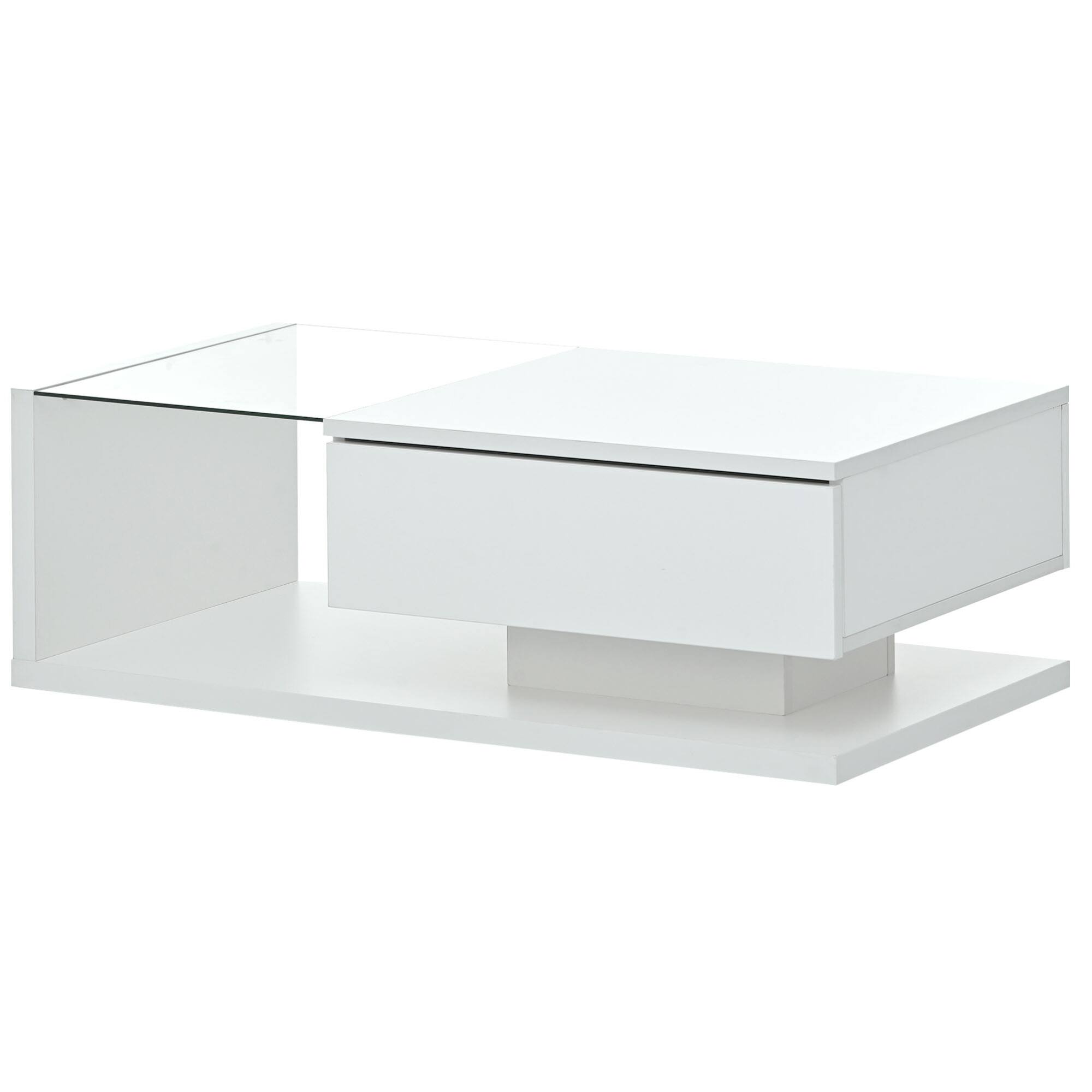 Alt View 5. GOODSILO - Modern Coffee Table with Tempered Glass Top and High-Gloss UV Finish, Two-Tier Rectangular Center Table - White.