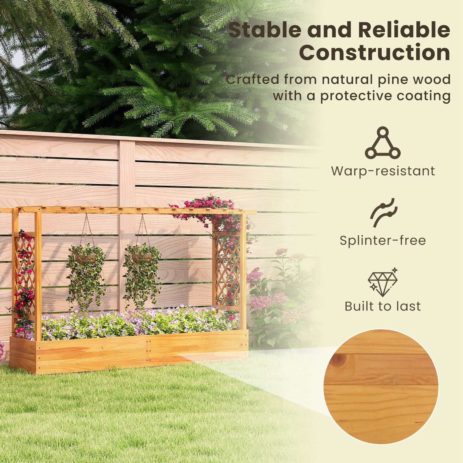Stable and Reliable Construction  
Crafted from natural pine wood with a protective coating  

- Warp-resistant  
- Splinter-free  
- Built to last