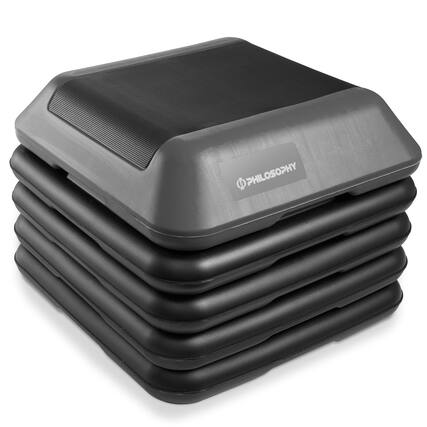 Front. Philosophy Gym - Aerobic Exercise Adjustable High Step Platform with 4 Risers - Gray.
