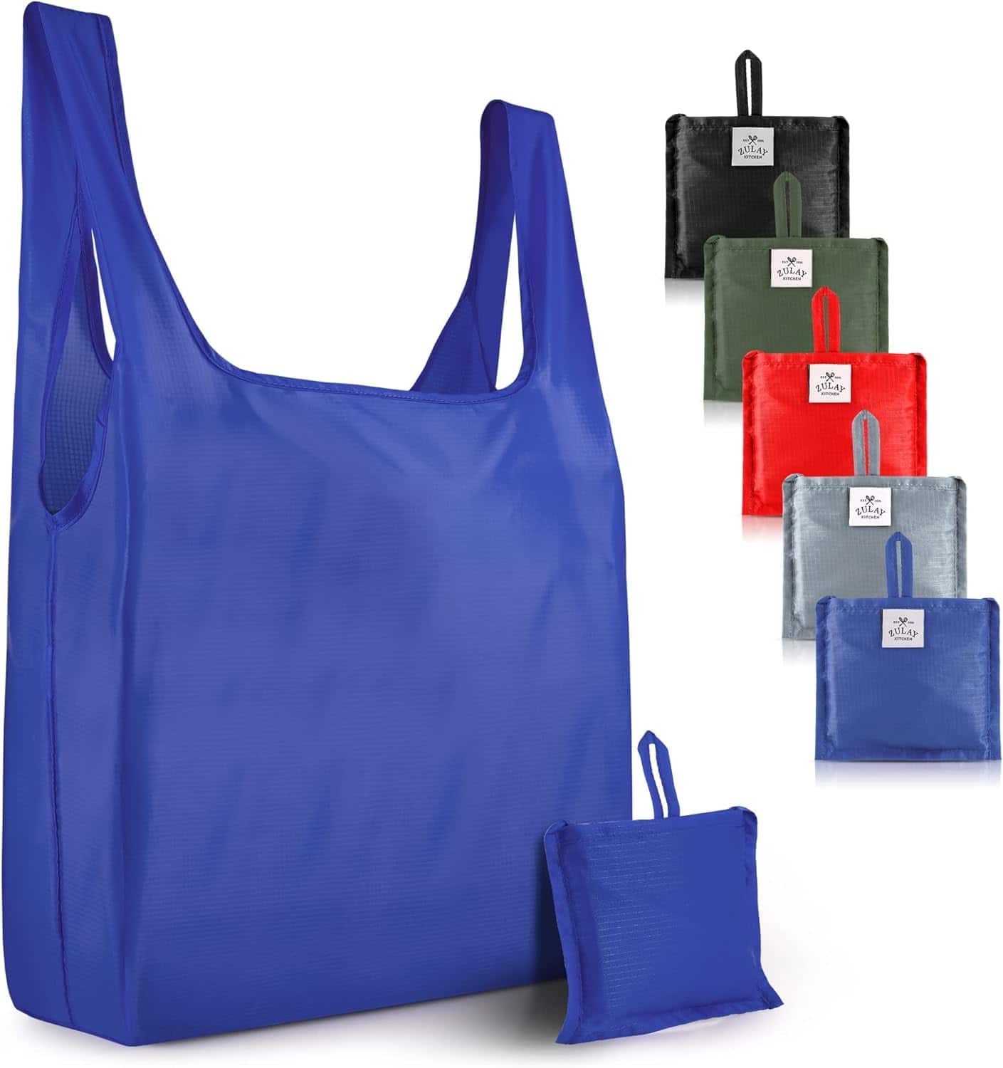 Zulay Kitchen - 5 Pack 50 Pound Reusable Grocery Bags - Large Foldable Reusable Bags With Handles and Drawstring Bag - Assorted 3