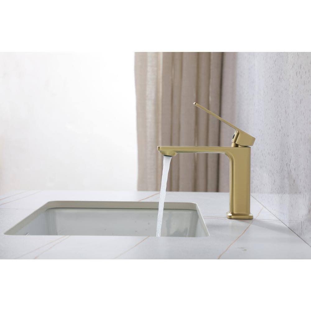 Alt View 8. Elegant Kitchen and Bath - Lena Single Hole Single Handle Bathroom Faucet in Brushed Gold - Brushed Gold.