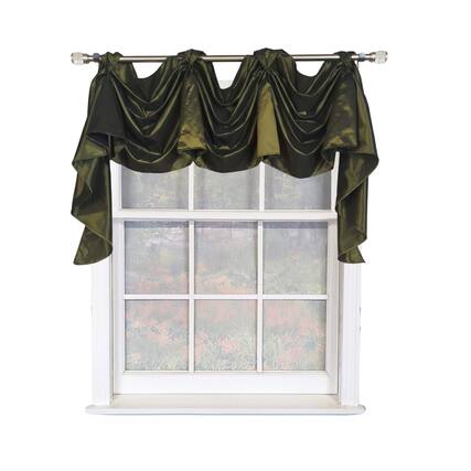 Front. RLF Home - RLF Home Taffeta 3-S Victory 100% Polyester Tab Top Swag Window Curtain 54" x 25" Green - Green.
