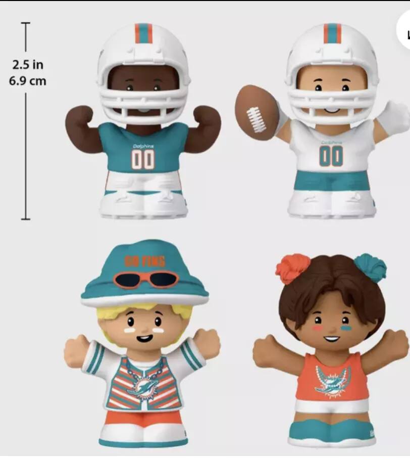 The text on the image is:

- "2.5 in 6.9 cm"
- "Dolphins 00"
- "GO FINS"