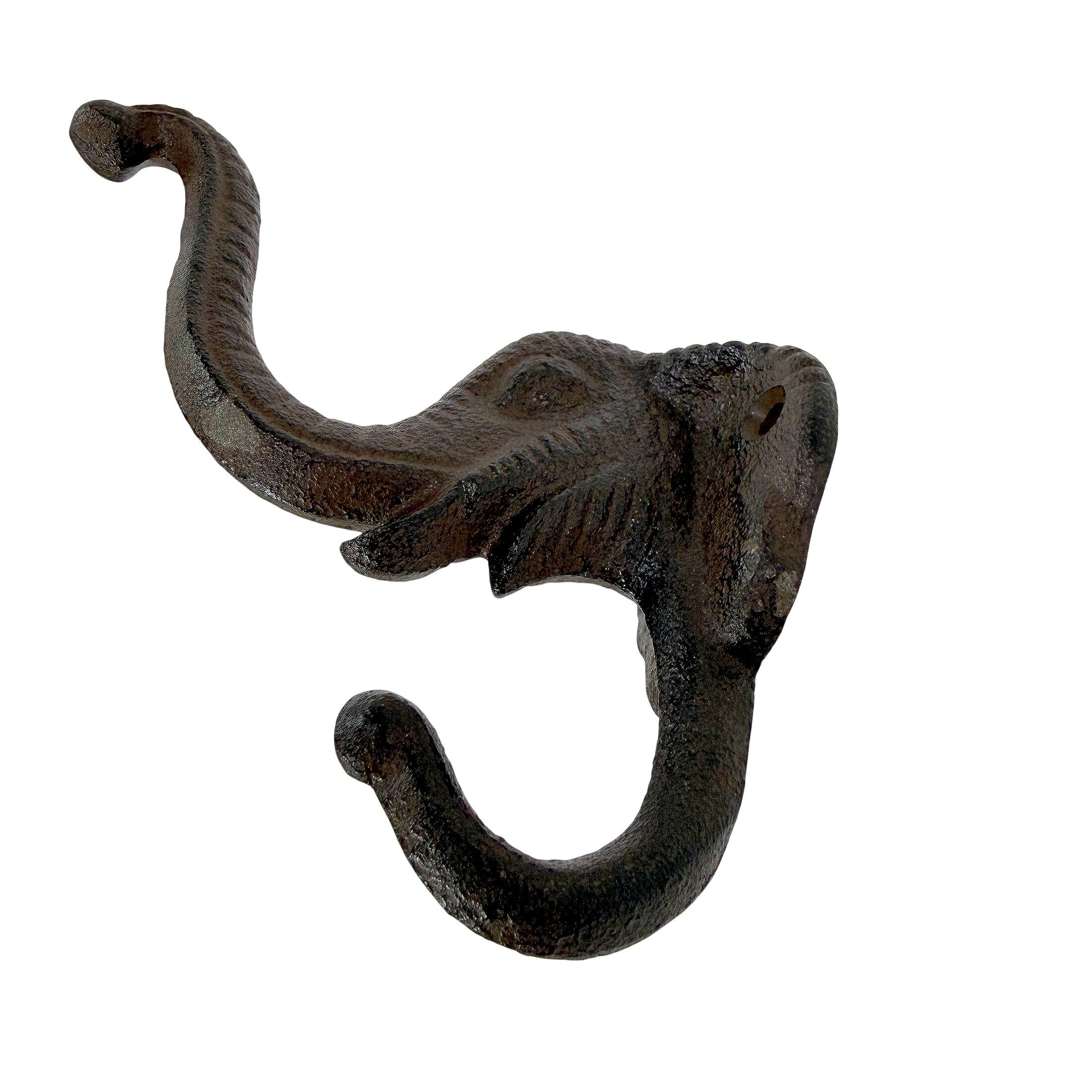 Alt View 7. Things2Die4 - Set of 4 Elephant Wall Hooks Rustic Cast Iron Brown 5 in Decorative - Brown.