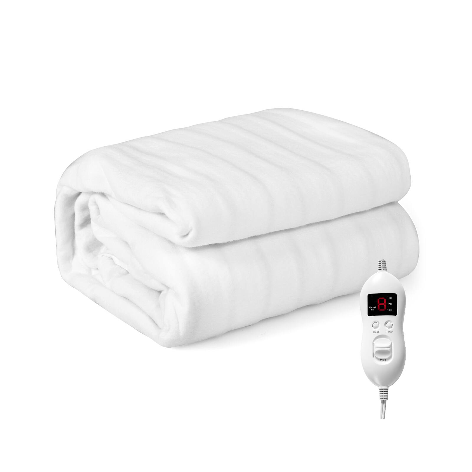 SKONYON - Electric Heated Mattress Pad with 8 Temperature Settings Auto Timer and Soft Fabric Design - White