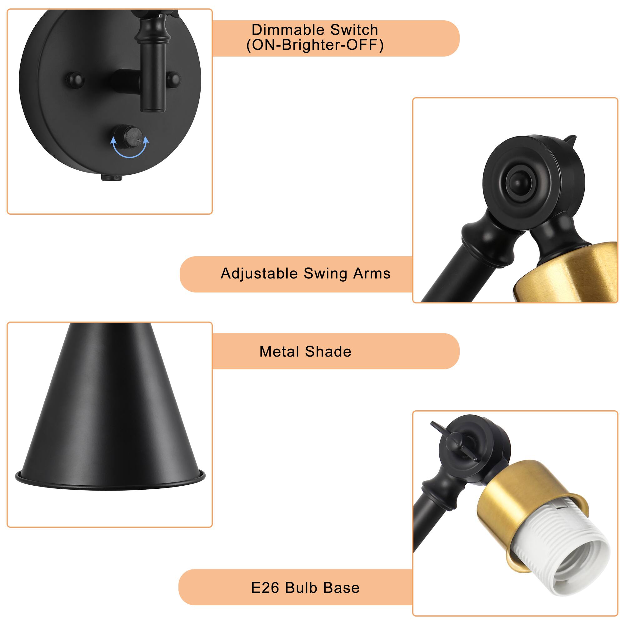 Oumilen 2 Pack Plug in Swing Arm Wall Sconce – Adjustable 2 Joint Wall ...
