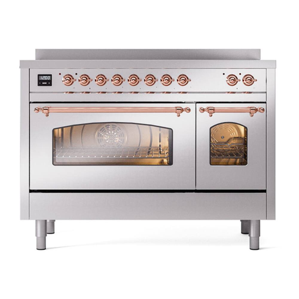 Alt View 4. ILVE - ILVE Nostalgie II Series 48 in. Induction Range with 6 Induction Elements (Copper Trim) - Stainless Steel.