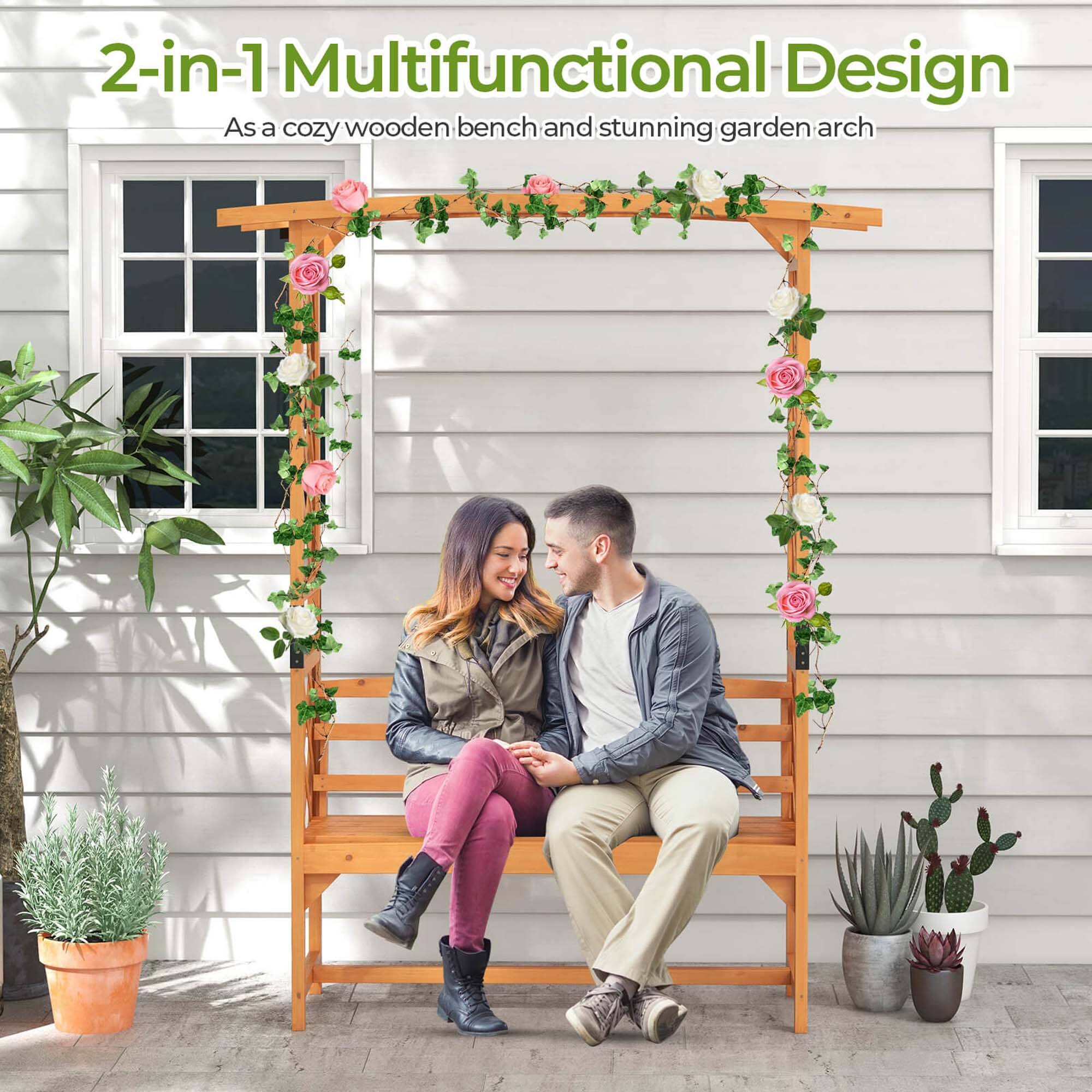 2-in-1 Multifunctional Design: As a cozy wooden bench and stunning garden arch