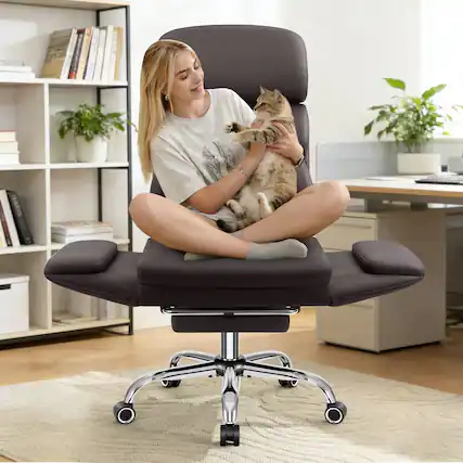 Front. KERDOM - High Back Ergonomic Chair with Footrest Lifting Headrest, Reclining Swivel Wide Seat Computer Desk Chair for Home Office - Coffee.