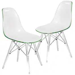 LeisureMod - Cresco Modern Acrylic Dining Chair with Eifel Design Legs for Dining Room, Kitchen and Home Office - White Green