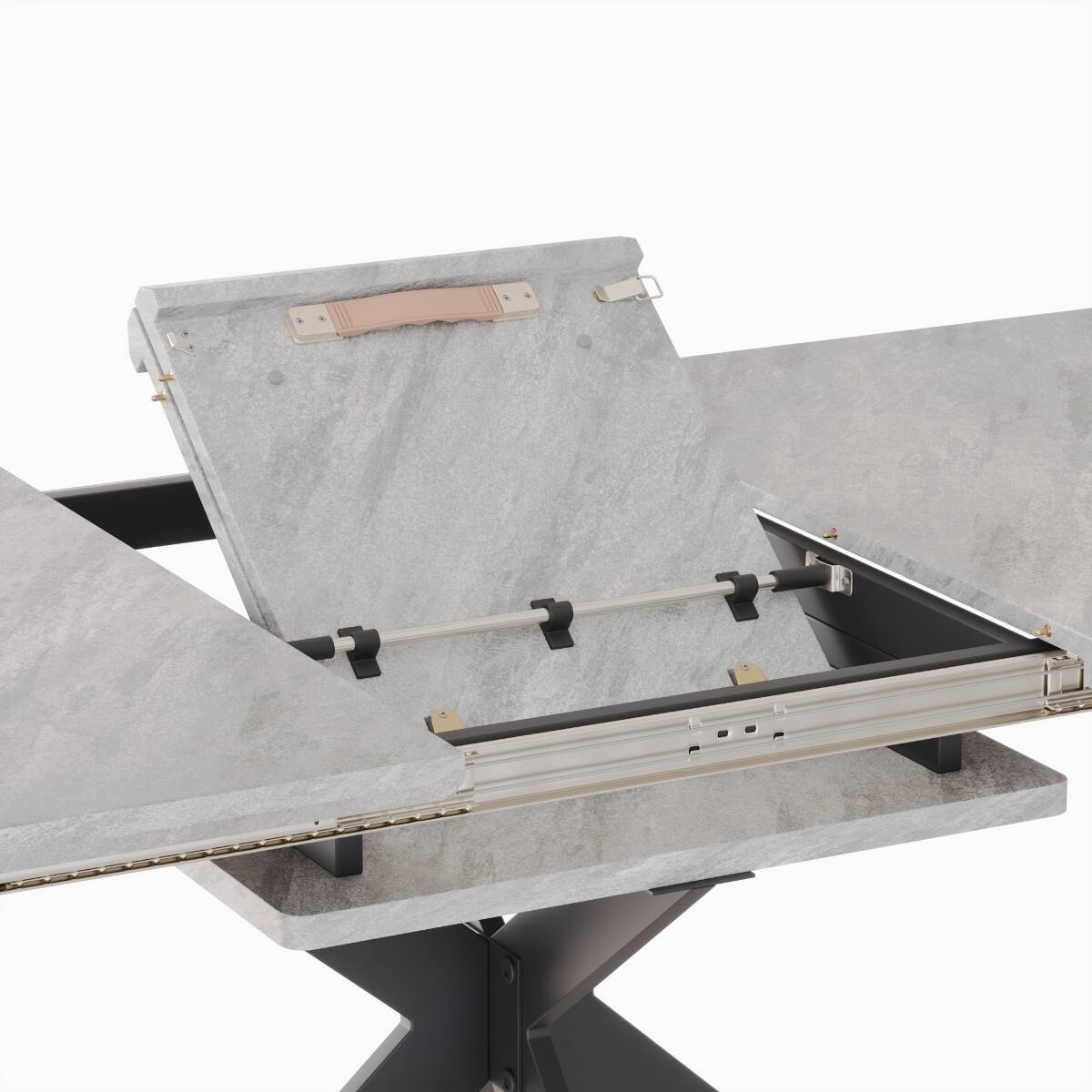 Alt View 9. Loheer - Loheer Extendable Dining Table, Gray MDF Top with Black Metal X Legs, Seats 8 to 10 - Gray and black.